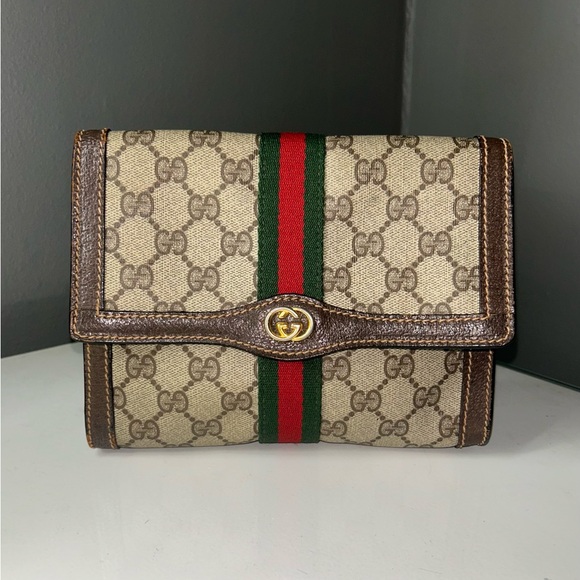 Vintage Gucci Parfums GG Supreme Sherry Line Clutch Bag - Picture 1 of 14